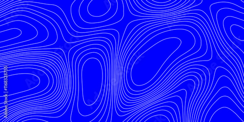 Blue shiny landscape with white lines vector minimal illustration fractal abstract landscape, geodesy topography map seamless pattern geographic mountain relief abstract lines background.