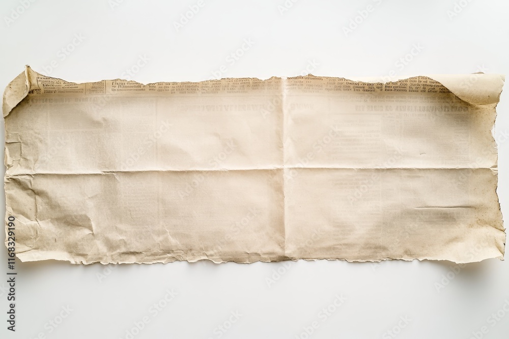 Obraz premium Crumpled, aged newspaper fragment on white.