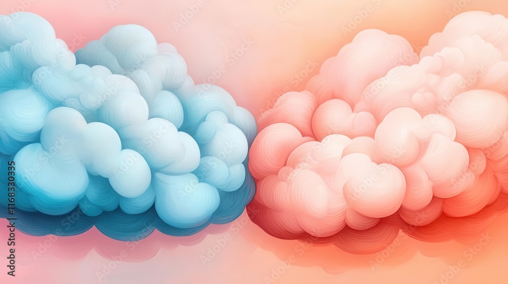 Soft, fluffy clouds in blue and pink hues blend against a warm gradient background, creating a serene and dreamy atmosphere. Soft, fluffy clouds in blue and pink hues blend against a warm gradient background, creating a serene and dreamy atmosphere.