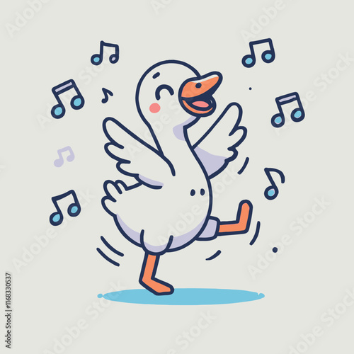 cartoon of a happy goose dancing to music