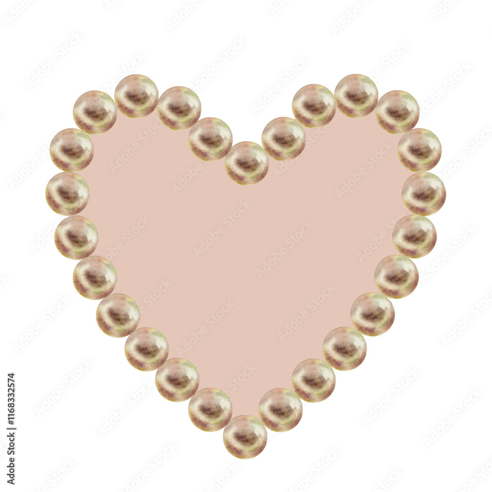 Watercolor heart-shaped frame made of delicate pearls with a pink-brown background in a mocha mousse palette. Hand drawn clipart for wedding, valentine's day, poster, card, women's card, mother's day