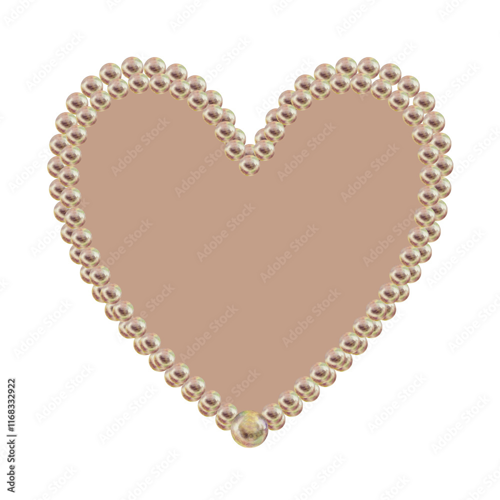 Obraz premium Watercolor heart-shaped frame made of delicate pearls with a pink-brown background in a mocha mousse palette. Hand drawn clipart for wedding, valentine's day, poster, card, women's card, mother's day