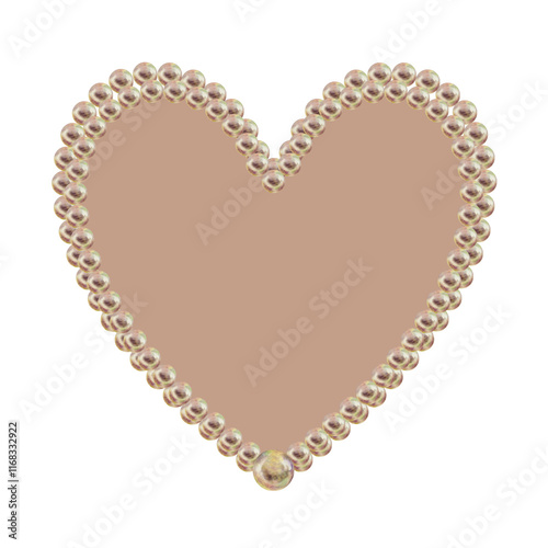 Watercolor heart-shaped frame made of delicate pearls with a pink-brown background in a mocha mousse palette. Hand drawn clipart for wedding, valentine's day, poster, card, women's card, mother's day