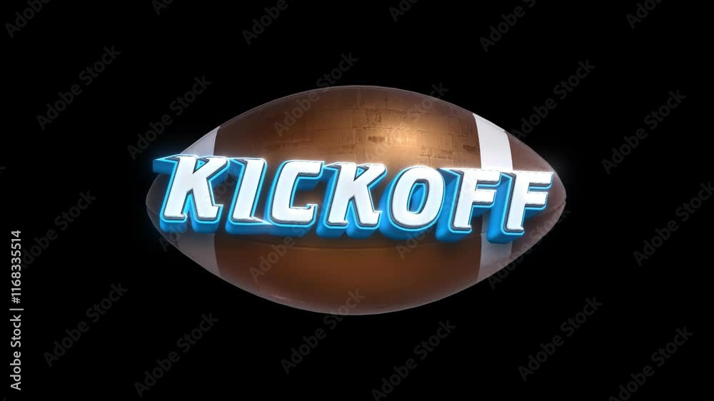 american football kickoff 3d text pop in, suitable for editing and broadcasting