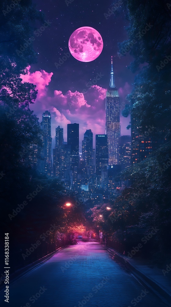 Obraz premium digital skyline panorama with illuminated skyscrapers and smart pathways 