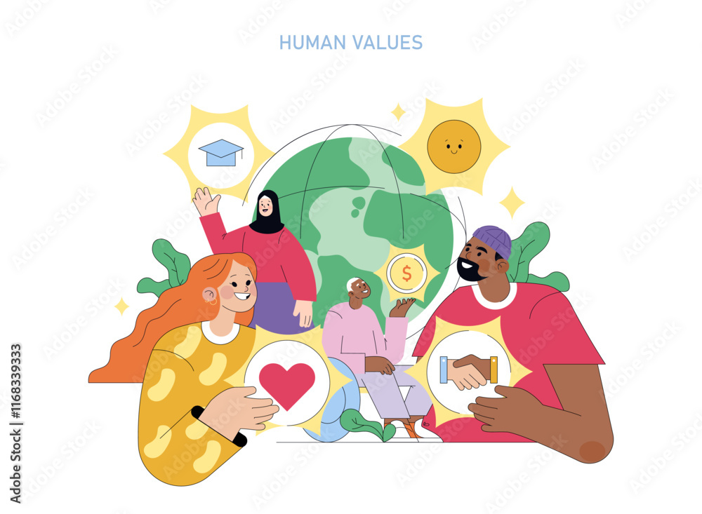 Naklejka premium Human Values. Flat Vector Illustration