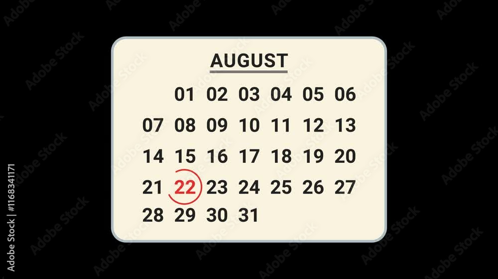 22 August Calendar Date Animation 22 August Calendar Date Animation