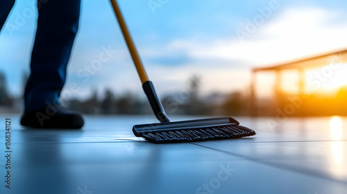 Wallpaper Mural A person sweeping a clean floor, capturing the essence of cleanliness and a fresh start. Torontodigital.ca