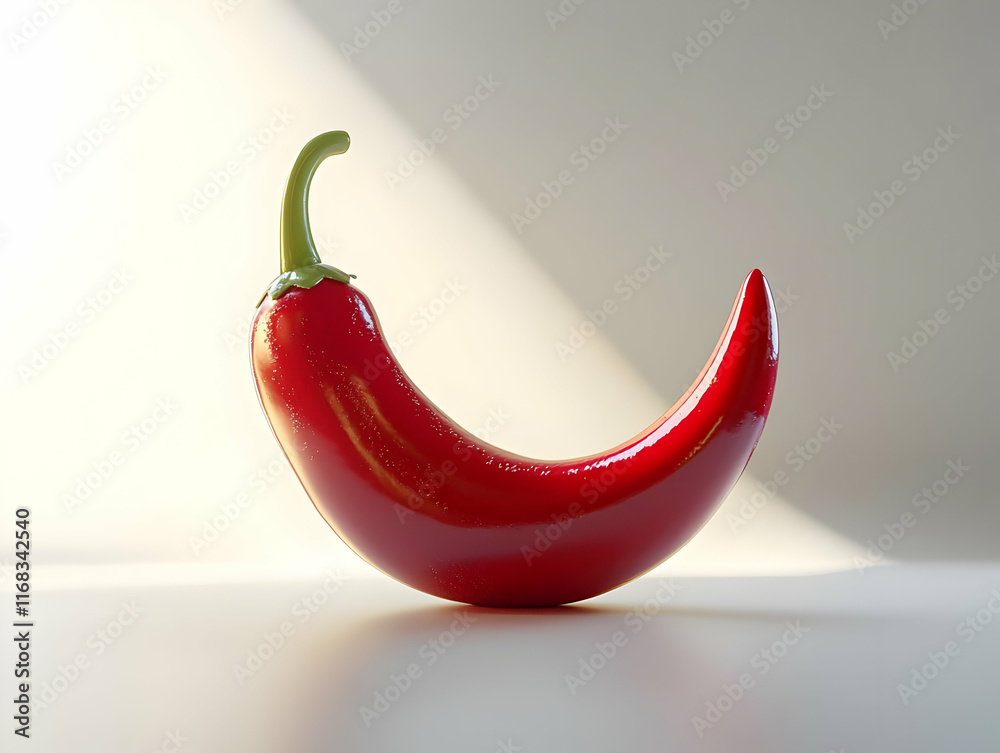A vibrant red chili pepper illuminated by soft light, showcasing its unique shape and glossy texture. A vibrant red chili pepper illuminated by soft light, showcasing its unique shape and glossy texture.