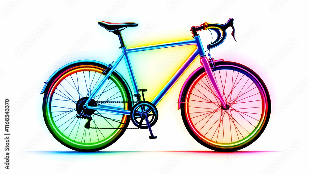 Fototapeta premium Neon bicycle on white background