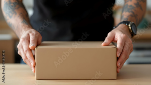 Hands holding a blank box