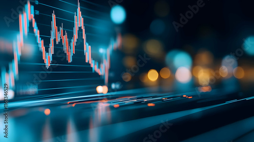 Close-up of a digital stock graph with vibrant colors, highlighting market trends and financial data analysis.