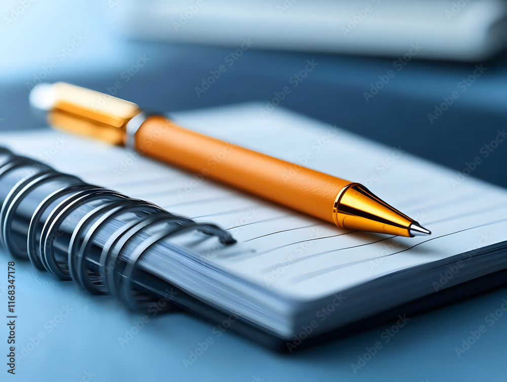Close-up of a pen resting on a spiral notebook, perfect for capturing the essence of brainstorming and productivity. Close-up of a pen resting on a spiral notebook, perfect for capturing the essence of brainstorming and productivity.
