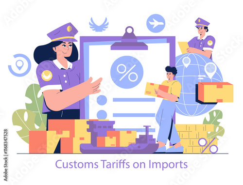 Customs Tariffs on Imports. Flat Vector Illustration