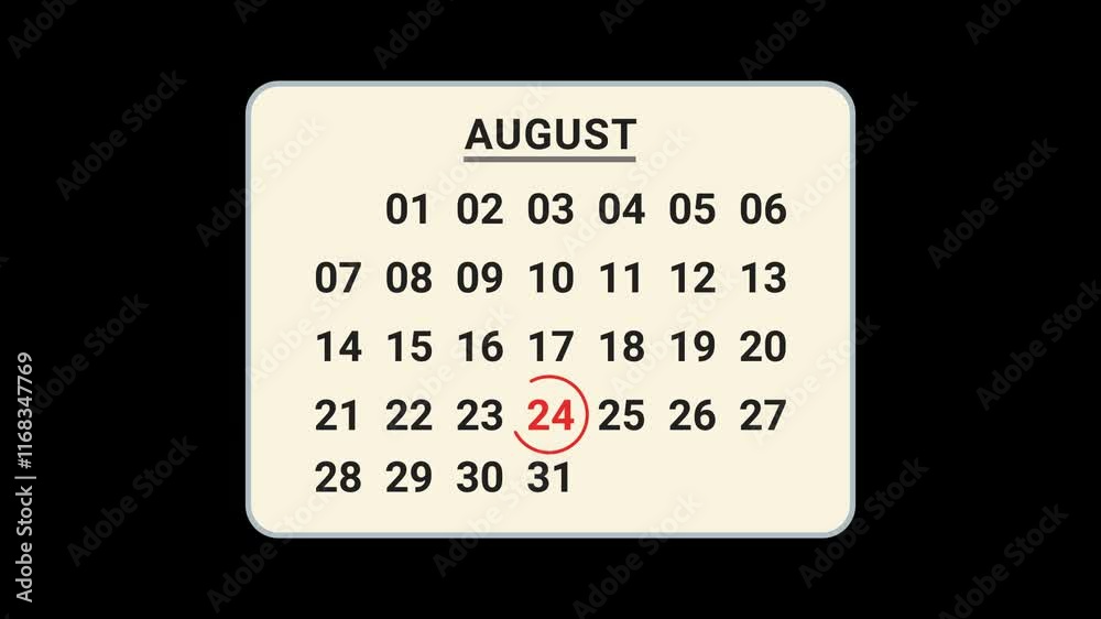 24 August Calendar Date Animation 24 August Calendar Date Animation