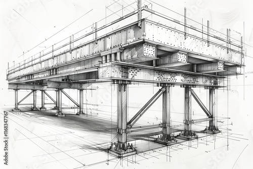 Wallpaper Mural Detailed architectural sketch of a modern bridge showcasing design and engineering elements. Torontodigital.ca