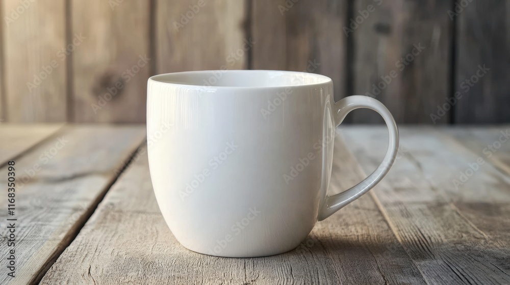 Fototapeta premium Blank mug mockup on wooden board