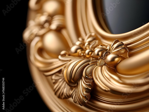 Elegant golden mirror frame showcasing intricate details and luxurious design, perfect for interior decor. photo