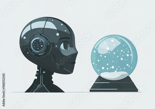 Minimalistic Vector Illustration of an AI Robot Head Next to a Digital Circuit

 photo