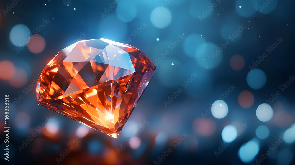 Stunning orange diamond floating against a dreamy blue background, perfect for luxury or jewelry-themed projects. Stunning orange diamond floating against a dreamy blue background, perfect for luxury or jewelry-themed projects.