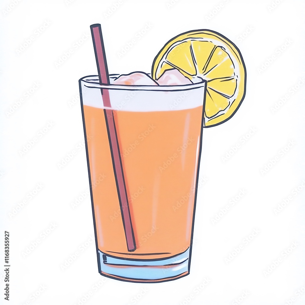 Vibrant Hand-Drawn Illustration: Refreshing Iced Tea with Lemon Slice. AI Generated Vibrant Hand-Drawn Illustration: Refreshing Iced Tea with Lemon Slice. AI Generated