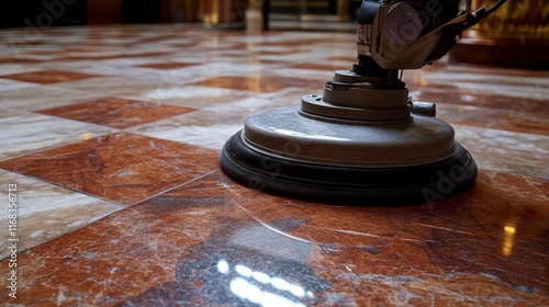 Polishing Marble Floor with Buffer Machine in Action