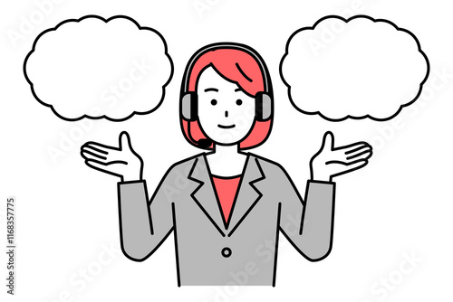 二つの選択肢を提案するヘッドセットをつけたオペレーターの女性