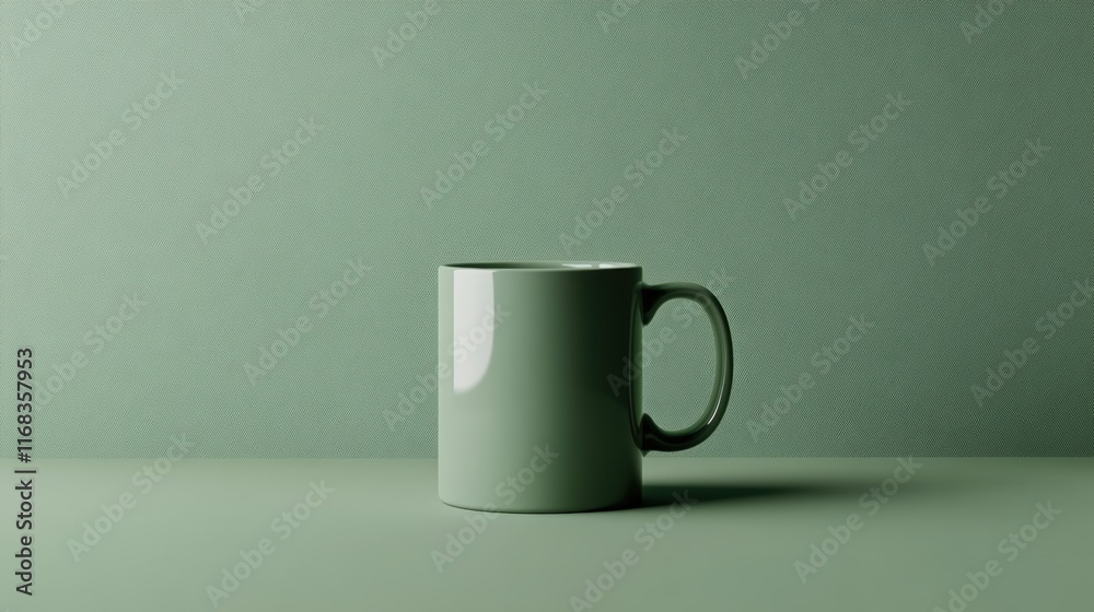 Green mug mockup on green wall Green mug mockup on green wall