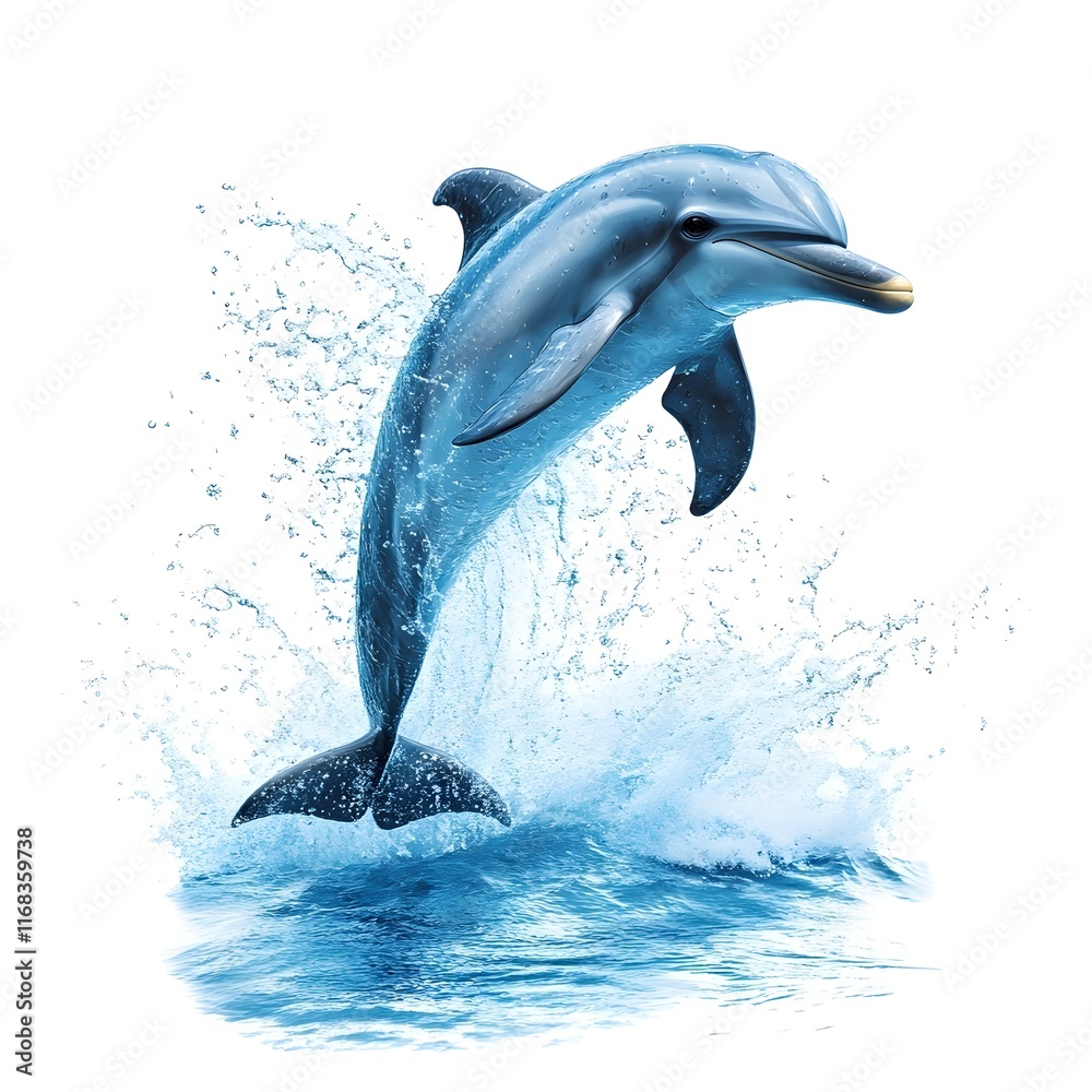 Fototapeta premium Playful Dolphin Leaping Out of the Turquoise Ocean with Splashing Water