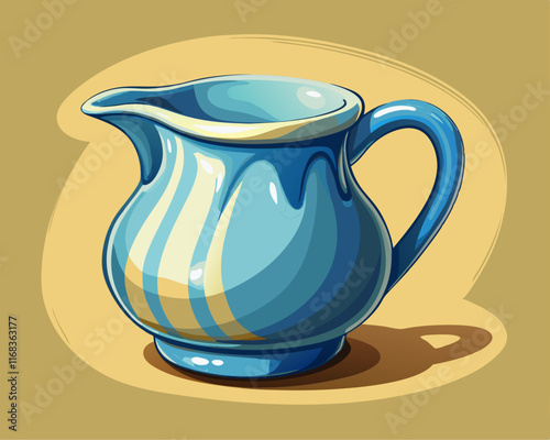 A delicate ceramic milk jug with a soft blue glaze, placed on a warm cream-colored background