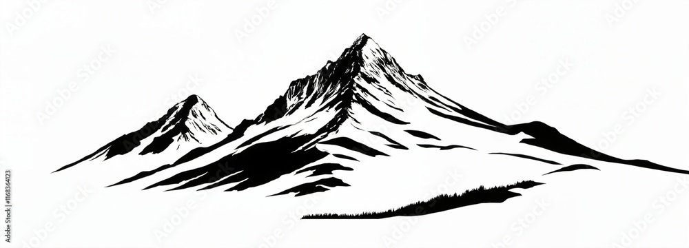 Naklejka premium Minimalist Black and White Mountain Landscape Illustration