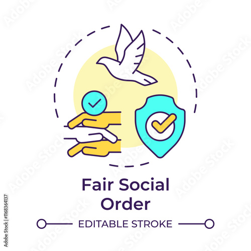 Fair social order multi color concept icon. Social justice, equality. Law regulation. Round shape line illustration. Abstract idea. Graphic design. Easy to use in infographic, presentation photo