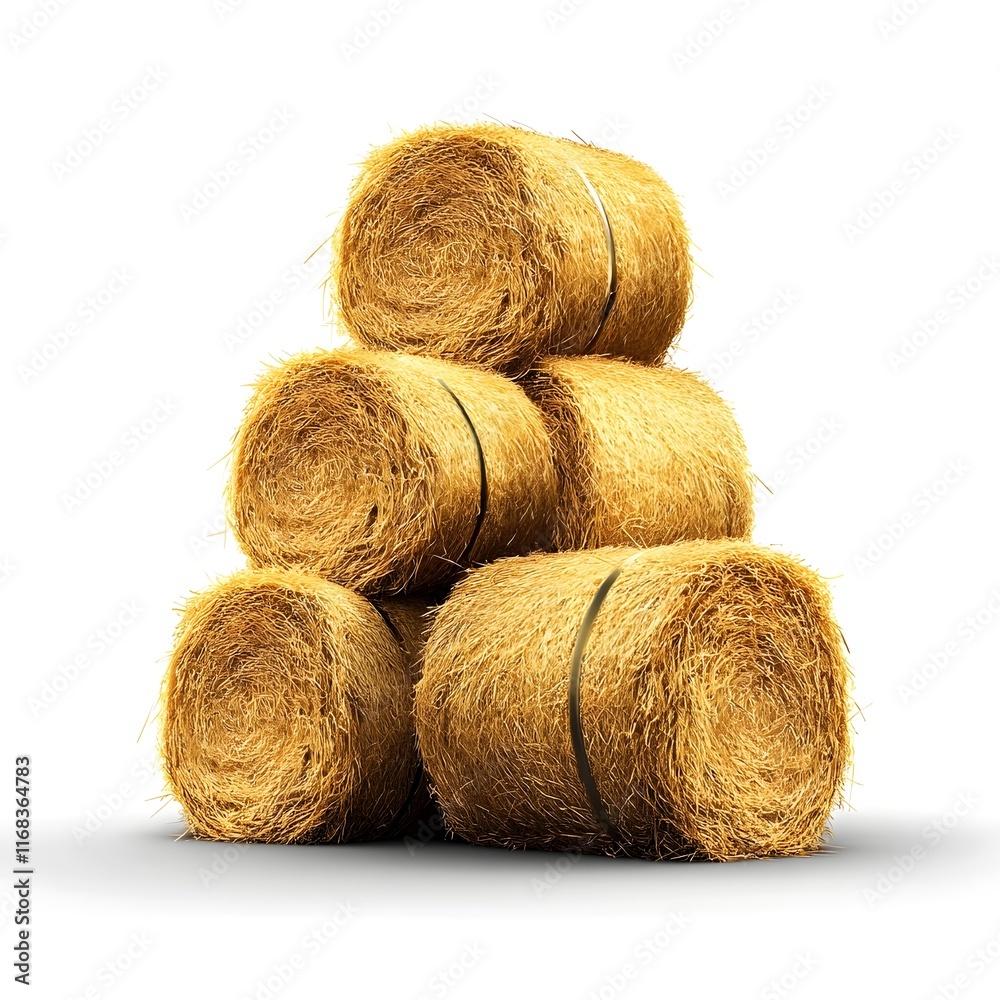 Stack of Golden Hay Bales Symbolizing Farming on Isolated White Background Stack of Golden Hay Bales Symbolizing Farming on Isolated White Background