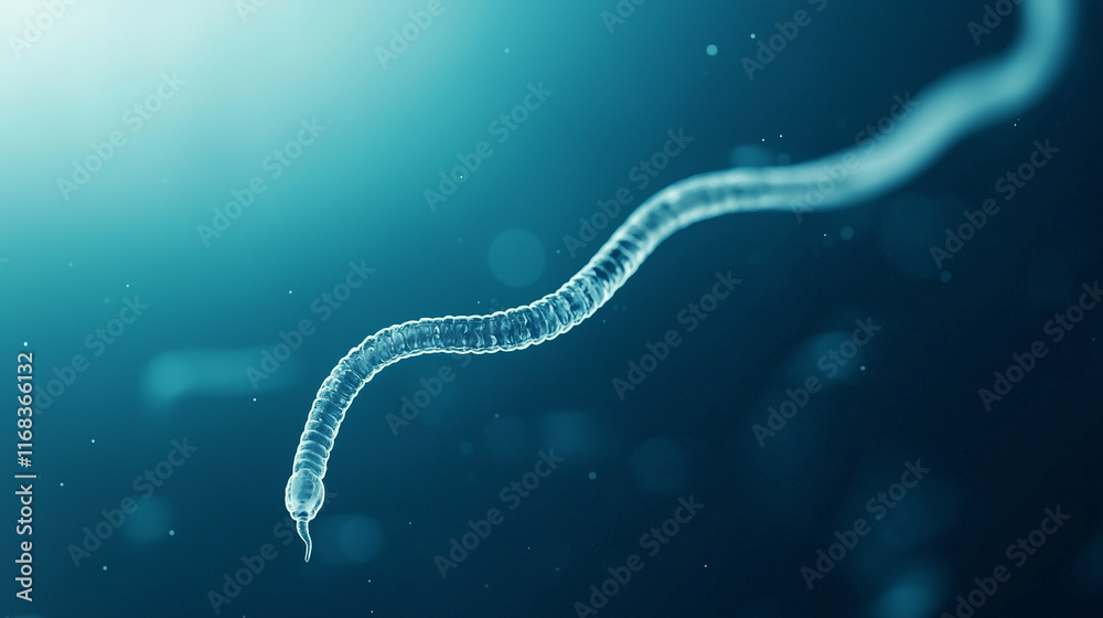 Microscopic Enigma: A mesmerizing digital rendering of a virus or bacteria, elegantly swirling in a deep teal aquatic environment. The detailed structure is highlighted against a bokeh background. Microscopic Enigma: A mesmerizing digital rendering of a virus or bacteria, elegantly swirling in a deep teal aquatic environment. The detailed structure is highlighted against a bokeh background.