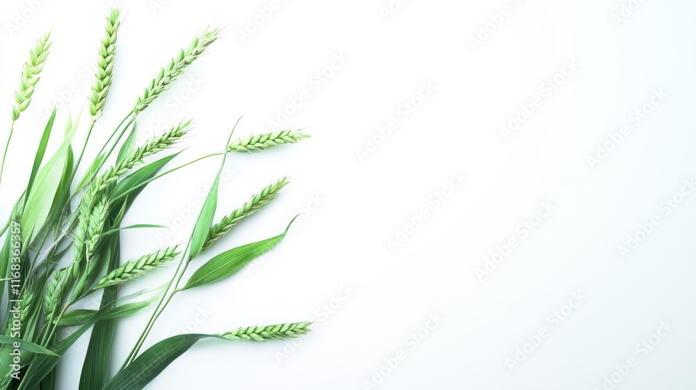 Naklejka premium Green wheat on white background.