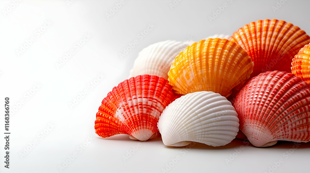 Vibrant seashells arranged artfully, showcasing various colors and textures, perfect for coastal-themed designs. Vibrant seashells arranged artfully, showcasing various colors and textures, perfect for coastal-themed designs.