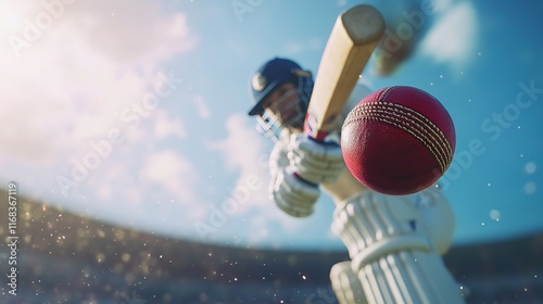 Baseball player hitting ball with bat in close up