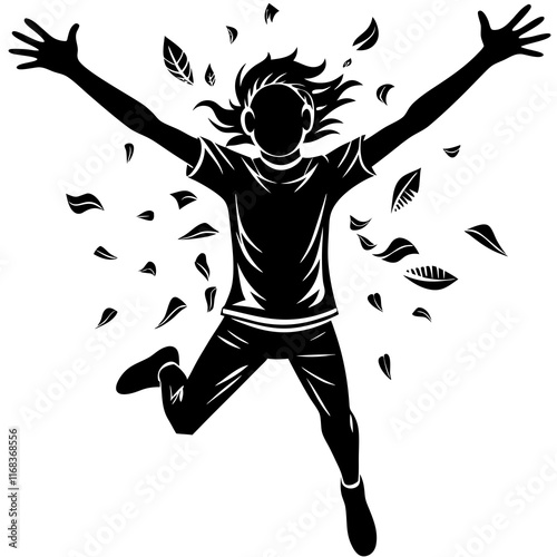 Excited Jumping Person with Energetic Pose - Dynamic Vector Illustration

