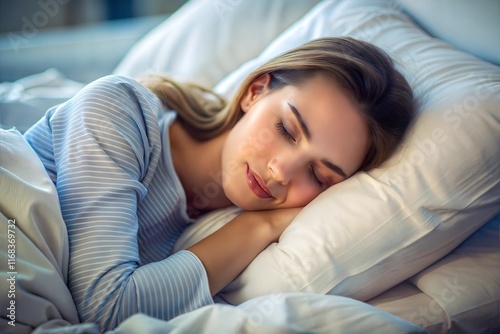 young beautiful woman sleeping and lying in bed