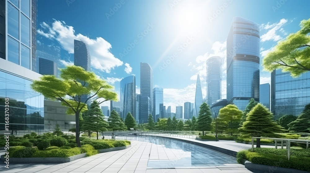 A vibrant city park and skyscrapers a panoramic view of a bustling metropolis in summer A vibrant city park and skyscrapers a panoramic view of a bustling metropolis in summer