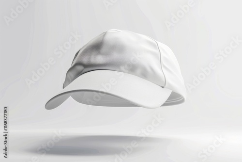 White baseball cap mockup, floating on white background. photo