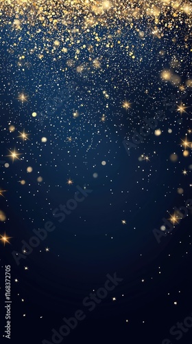 Elegant glittering gold and navy blue festive background with sparkling stars