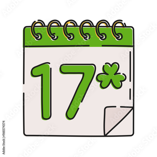 Calendar March 17 Illustration, A calendar marking March 17 Illustration, the official date of St. Patrick's Day.