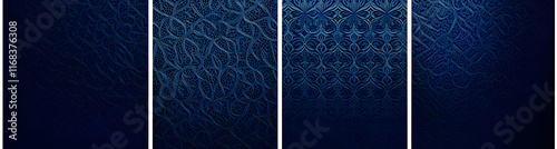 Set of dark blue gradient background with Arabian patterns. Arabic Mosaic Ornament Background. Muslim Decoration. Ramadan Kareem, Berat Kandil Islamic background