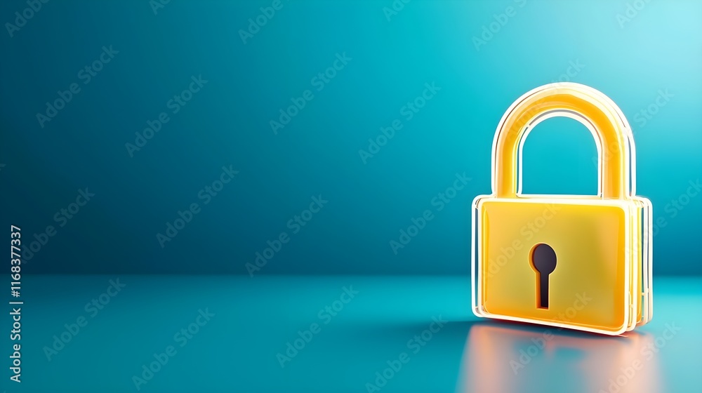 Bright Yellow Digital Lock Icon on a Teal Background Bright Yellow Digital Lock Icon on a Teal Background
