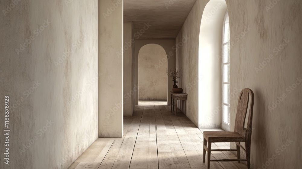 Fototapeta premium Serene Hallway: A Minimalist Interior Design