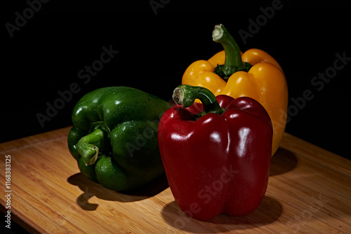 Fresh vegetables for cooking or eating raw photographed against a dark background