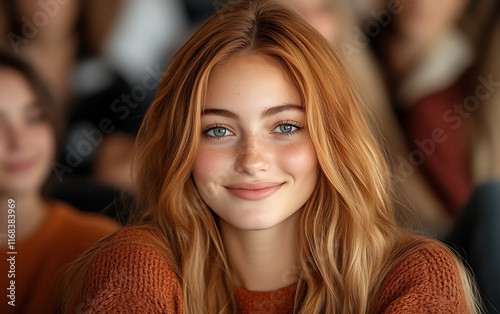 Smiling redhead woman close-up portrait.