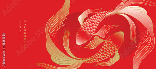 Chinese New Year background vector. Chinese and Japanese wallpaper pattern design of elegant koi fish. Design illustration for decoration, wall decor, banner, website, ads.