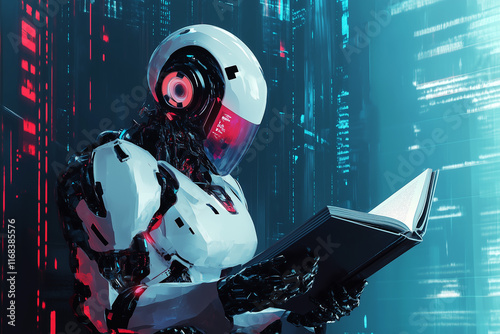 Ai robot reading book. Generative Ai.
